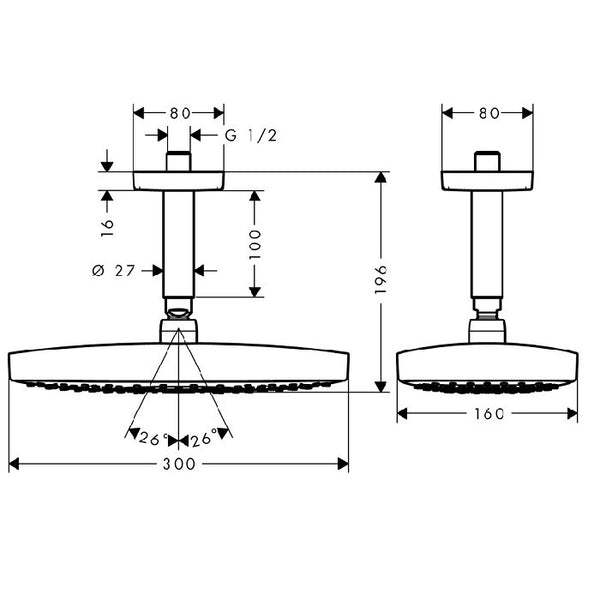 Hansgrohe Raindance Rainfall 180 2 Jet Overhead Shower Shower Heads Indesign